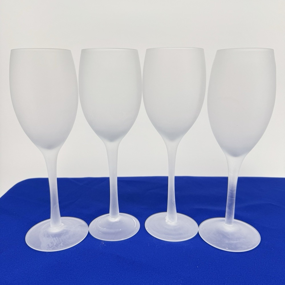 MCM Vtg Wine Glasses‎ Goblets Frosted White 8.25" Barware Classic Cocktail Drink